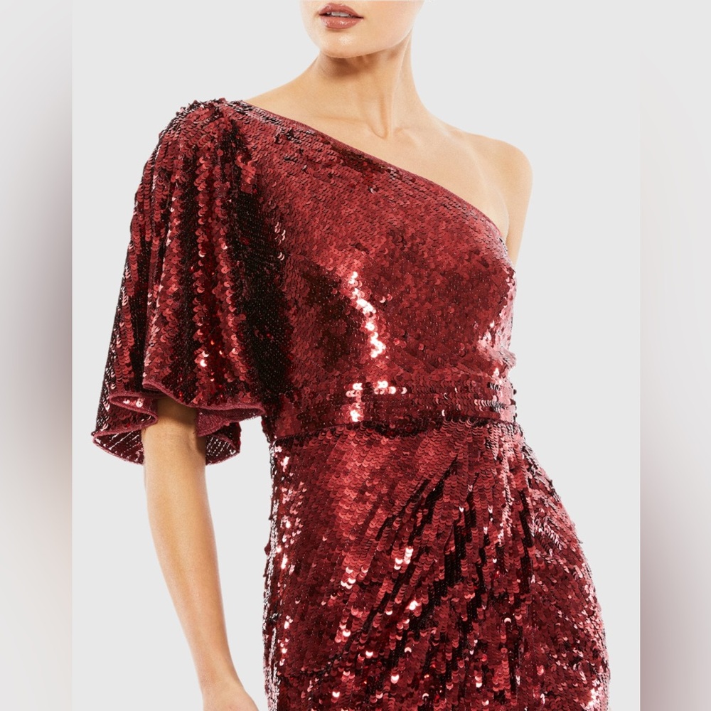Red One Shoulder Sequin Evening Gown Mac duggal 93540 $598 - Picture 2 of 3